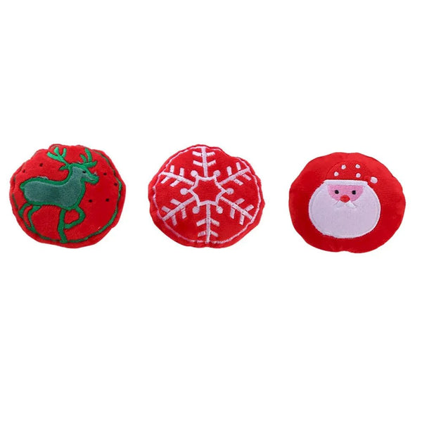 3 Pack Christmas Plush Cat Toy Catnip Crinkle Pet Play Santa Snowflake Reindeer - GreenFur