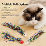 3 Pack Colorful Ribbon Cat Toy with Bouncy Ball Interactive Play - GreenFur