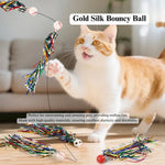 3 Pack Colorful Ribbon Cat Toy with Bouncy Ball Interactive Play - GreenFur