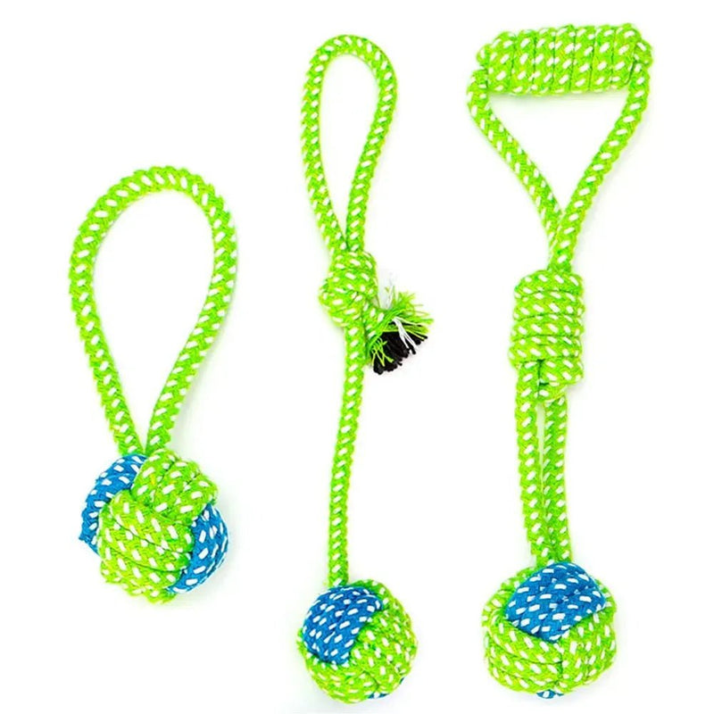 3 Pack High - Quality Knotted Cotton Rope Dog Toy Set for Chewers - GreenFur