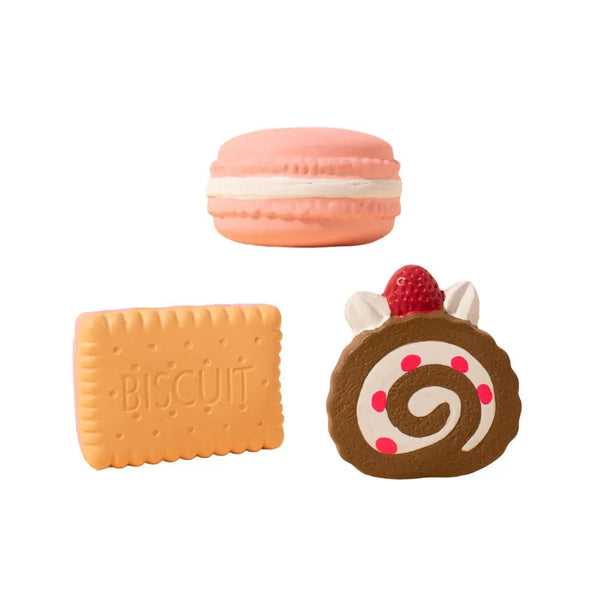 3 Pack Latex Dessert Dog Toys Set Cake Biscuit Macaron for Puppies - GreenFur