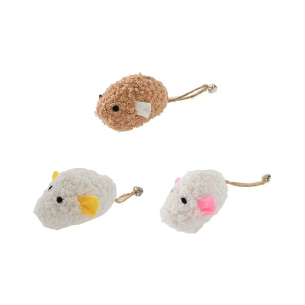 3 Pack Plush Mouse Toy Set with Bell for Kittens - GreenFur