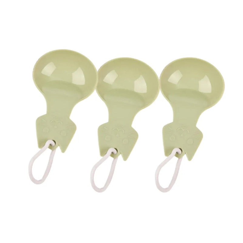 3 Pcs Plastic Cat Shaped Pet Food Scoop with Carabiner - GreenFur