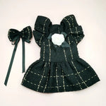3 PCS Set Cat Plaid Dress With 3D Floral Decor - GreenFur