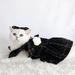 3 PCS Set Cat Plaid Dress With 3D Floral Decor - GreenFur