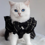 3 PCS Set Cat Plaid Dress With 3D Floral Decor - GreenFur