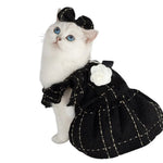 3 PCS Set Cat Plaid Dress With 3D Floral Decor - GreenFur