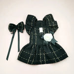 3 PCS Set Cat Plaid Dress With 3D Floral Decor - GreenFur