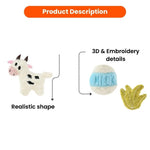 3 Pcs Set Farm Cow and Milk Design Wool - Like Fabric Cat Felt Toy - GreenFur
