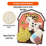 3 Pcs Set Farm Cow and Milk Design Wool - Like Fabric Cat Felt Toy - GreenFur