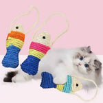 3 Pcs Sisal Fish Cat Toy with Hanging Rope for Chewing and Interactive Play - GreenFur