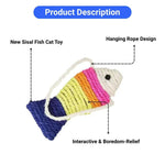 3 Pcs Sisal Fish Cat Toy with Hanging Rope for Chewing and Interactive Play - GreenFur
