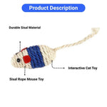 3 Pcs Sisal Rope Mouse Cat Toy for Chewing Batting and Daily Enrichment - GreenFur