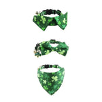 3 PCS St Patrick Day Clover Pet Collar Bow Tie Bandana Three Piece Set with Bell - GreenFur