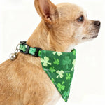 3 PCS St Patrick Day Clover Pet Collar Bow Tie Bandana Three Piece Set with Bell - GreenFur