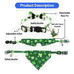 3 PCS St Patrick Day Clover Pet Collar Bow Tie Bandana Three Piece Set with Bell - GreenFur