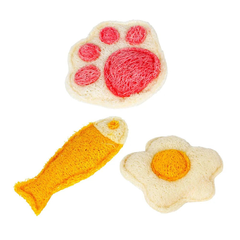 3 Piece Set Cute Scratch Resistant Natural Loofah Pet Cat Toy - GreenFur