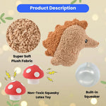 3 - Piece Set Plush Hedgehog and Latex Mushrooms Dog Toy Set - GreenFur