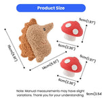 3 - Piece Set Plush Hedgehog and Latex Mushrooms Dog Toy Set - GreenFur