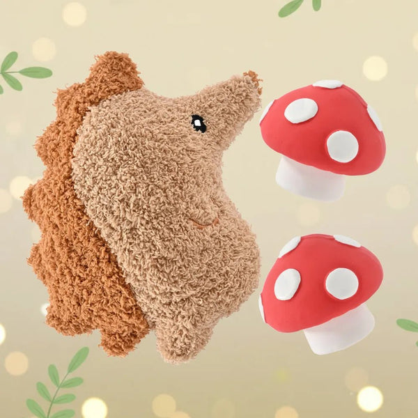 3 - Piece Set Plush Hedgehog and Latex Mushrooms Dog Toy Set - GreenFur