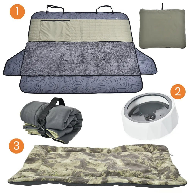 3 - Piece Set Portable Camouflage Dog Outdoor Collection - GreenFur