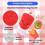 3 - Piece Set Squeaky Plush Cola and Latex Burger Fries Dog Toy Set - GreenFur