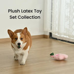 3 - Piece Set Squeaky Plush Pig and Latex Watermelons Dog Toy Set - GreenFur