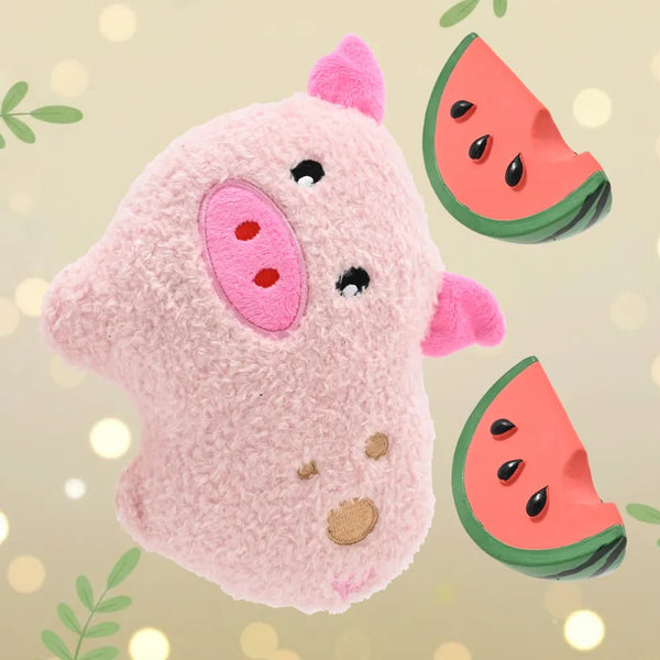 3 - Piece Set Squeaky Plush Pig and Latex Watermelons Dog Toy Set - GreenFur