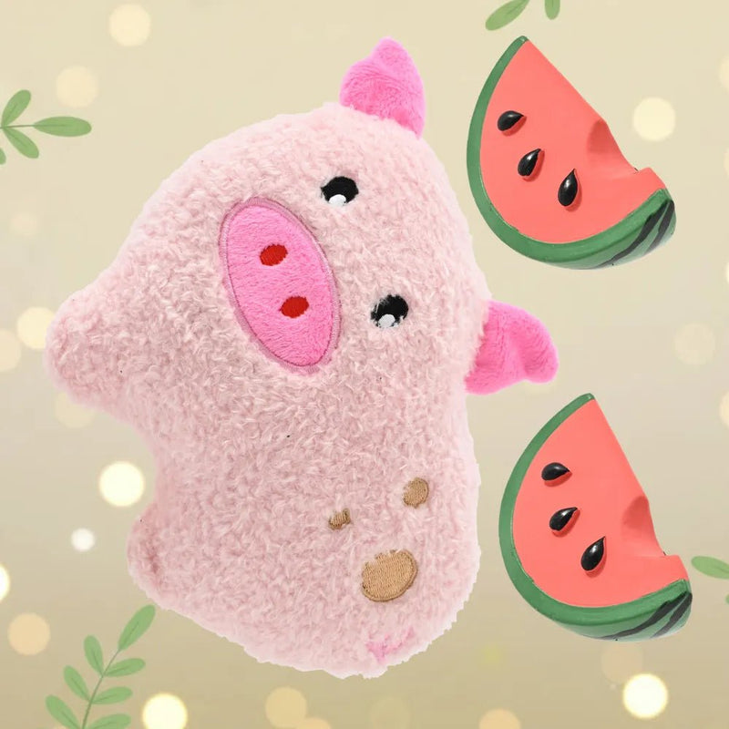 3 - Piece Set Squeaky Plush Pig and Latex Watermelons Dog Toy Set - GreenFur