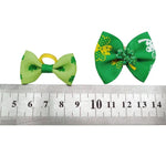 30 Pcs Set St Patrick Clover Pet Bow Hair Tie Green Decorative Collar Bow for Dogs and Cats - GreenFur