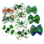 30 Pcs Set St Patrick Clover Pet Bow Hair Tie Green Decorative Collar Bow for Dogs and Cats - GreenFur