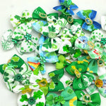 30 Pcs Set St Patrick Clover Pet Bow Hair Tie Green Decorative Collar Bow for Dogs and Cats - GreenFur