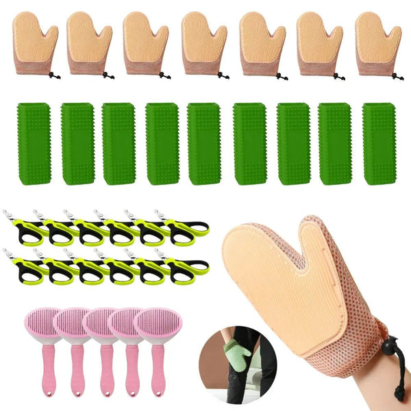 33 Pcs Essential Cat Grooming Kit with Gloves Silicone Brushes and Nail Clippers - GreenFur