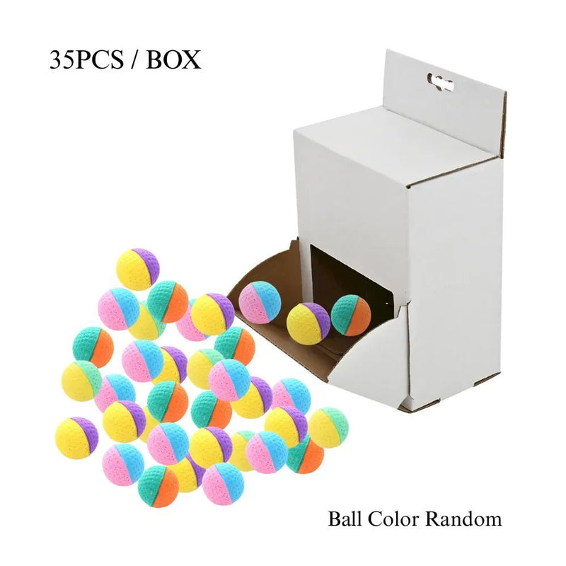 35 Pack Latex Foam Cat Toy Ball Double Color Interactive Chase Self Play Toy - GreenFur