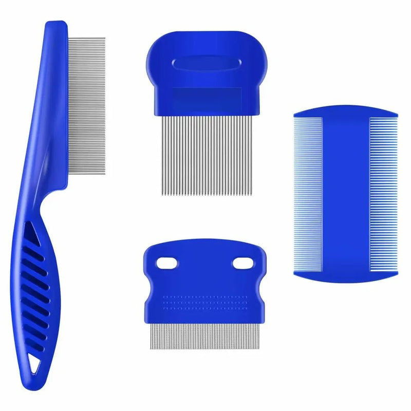 4 Pack Blue Grooming Tool Set Cat Flea Comb For Long Hair Cats - GreenFur