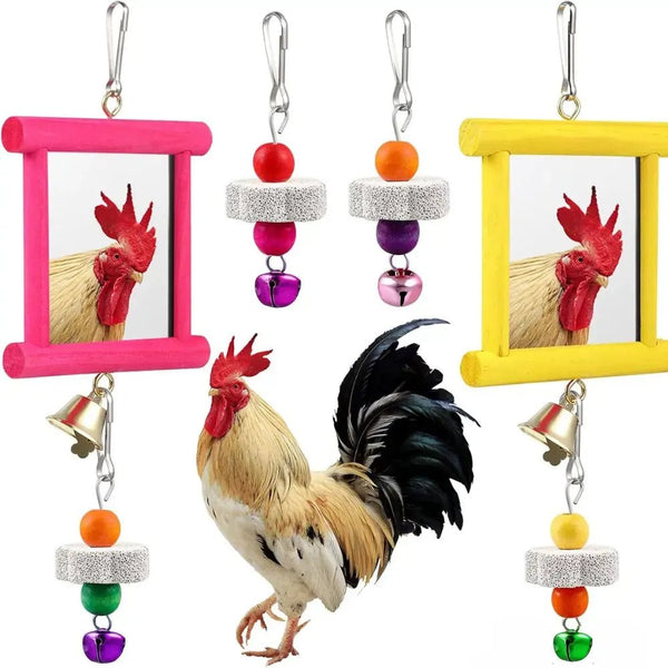 4 Pack Colorful Acrylic Parrot Toy with Mirror and Grinding Accessory - GreenFur