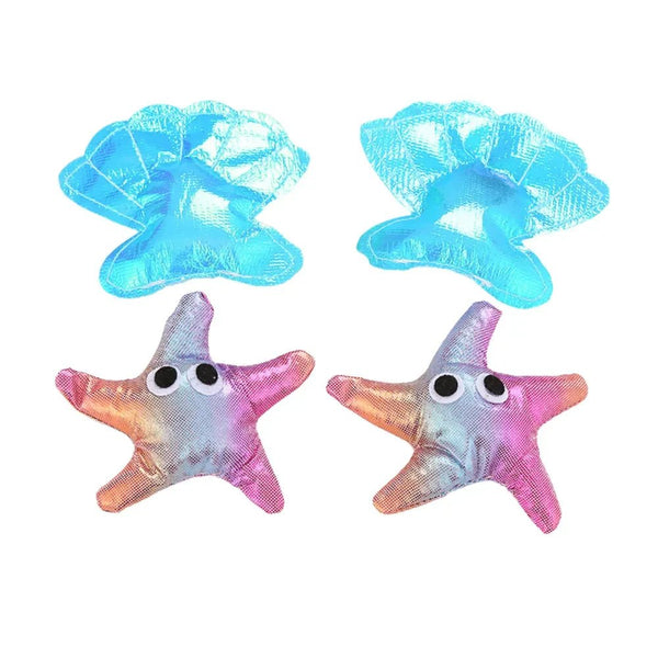 4 Pack Cute Starfish and Shell Shaped Scratching and Playing Toy for Cat - GreenFur