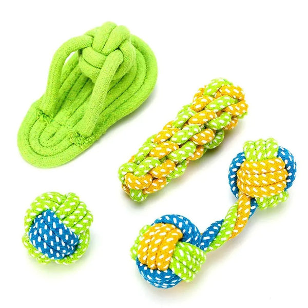 4 Pack Sets Pet Teething Playing Toys Durable Rope Knot Dog Toy - GreenFur