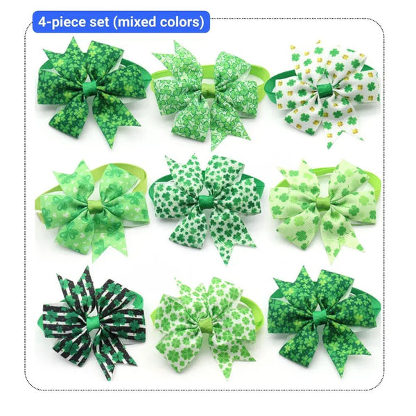 4 Pcs Set St Patrick Day Pet Accessories Collar for Cats and Dogs - GreenFur