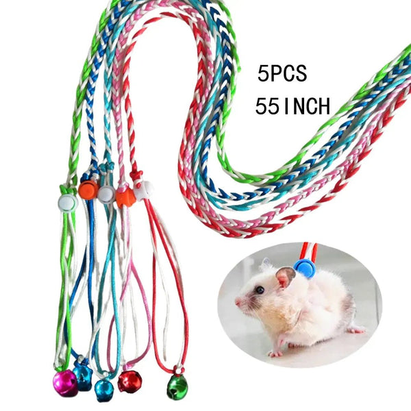 5 Pack Hand Woven Adjustable Small Animal Hamster Harness with Bell - GreenFur