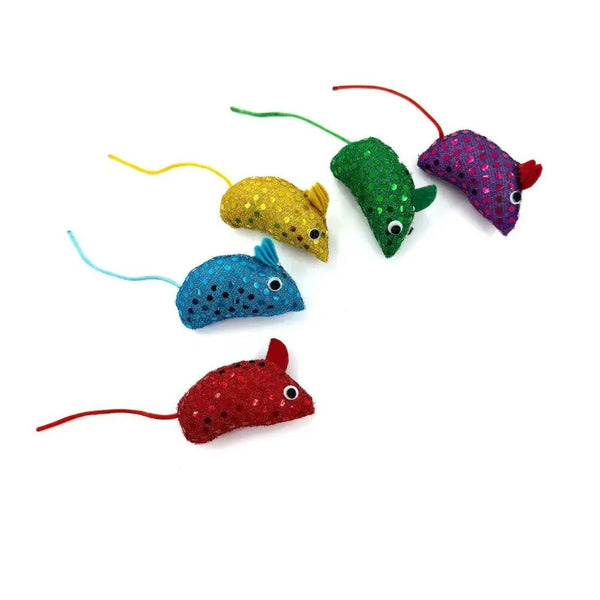 5 Pack Multi - Color Sequin Little Mouse Cat Toy for Cats - GreenFur