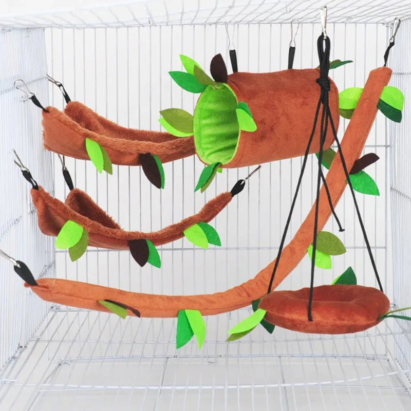 5 Pack Set Small Animals Cage Accessories Hanging Warm Bed Hamster Hammock - GreenFur