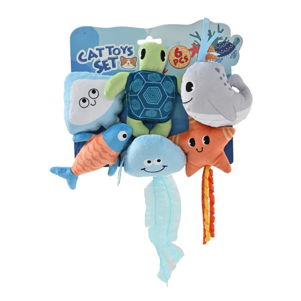 6PCS Ocean Topic Cat Chaser Toy Bundle Play Gift Set - GreenFur