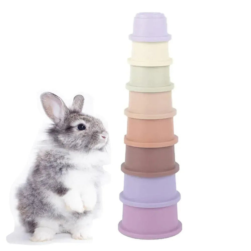 8 Pack Small Animals Foraging Playing Colorful Stackable Bunny Rabbit Cup Toys - GreenFur