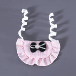 A Set Cat Knitted Bib and Beret Hat with Pearl Bow for Celebration - GreenFur