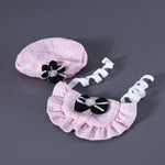A Set Cat Knitted Bib and Beret Hat with Pearl Bow for Celebration - GreenFur