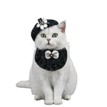 A Set Cat Knitted Bib Beret Hat with 3D Floral Bowknot Design - GreenFur