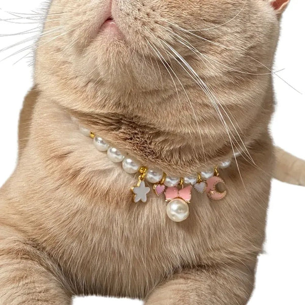 Adjustable Bow Star Moon Pet Necklace with Bell - GreenFur
