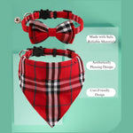 Adjustable British Grid Pattern Cat Bow Tie Bandana Collar - GreenFur