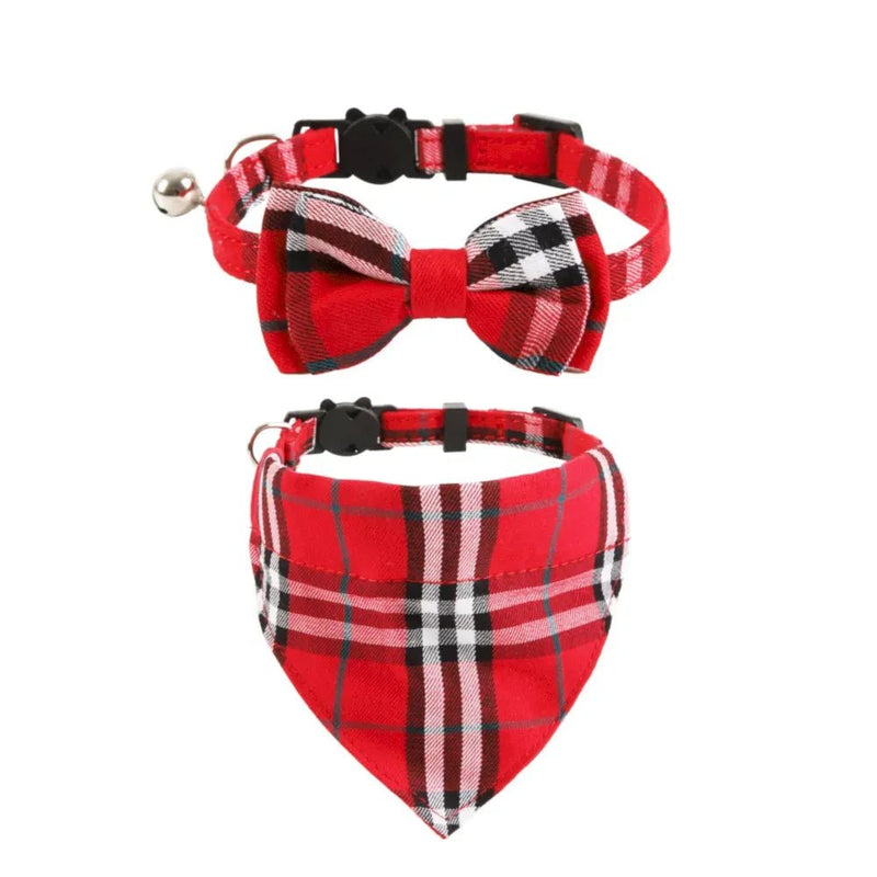 Adjustable British Grid Pattern Cat Bow Tie Bandana Collar - GreenFur